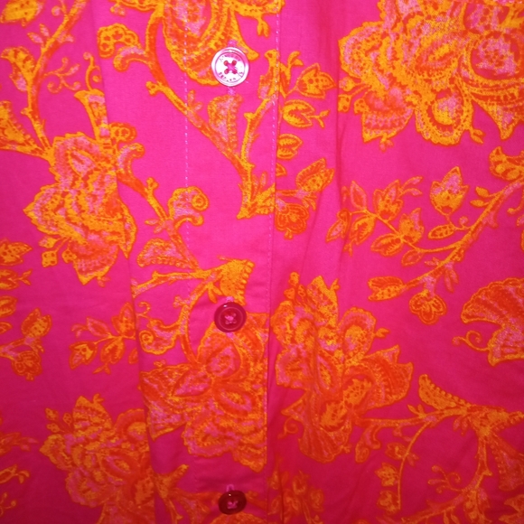 3/$10 Jones New York Signature Collared Blouse Pink/ Orange Floral  Size Large - Picture 5 of 7